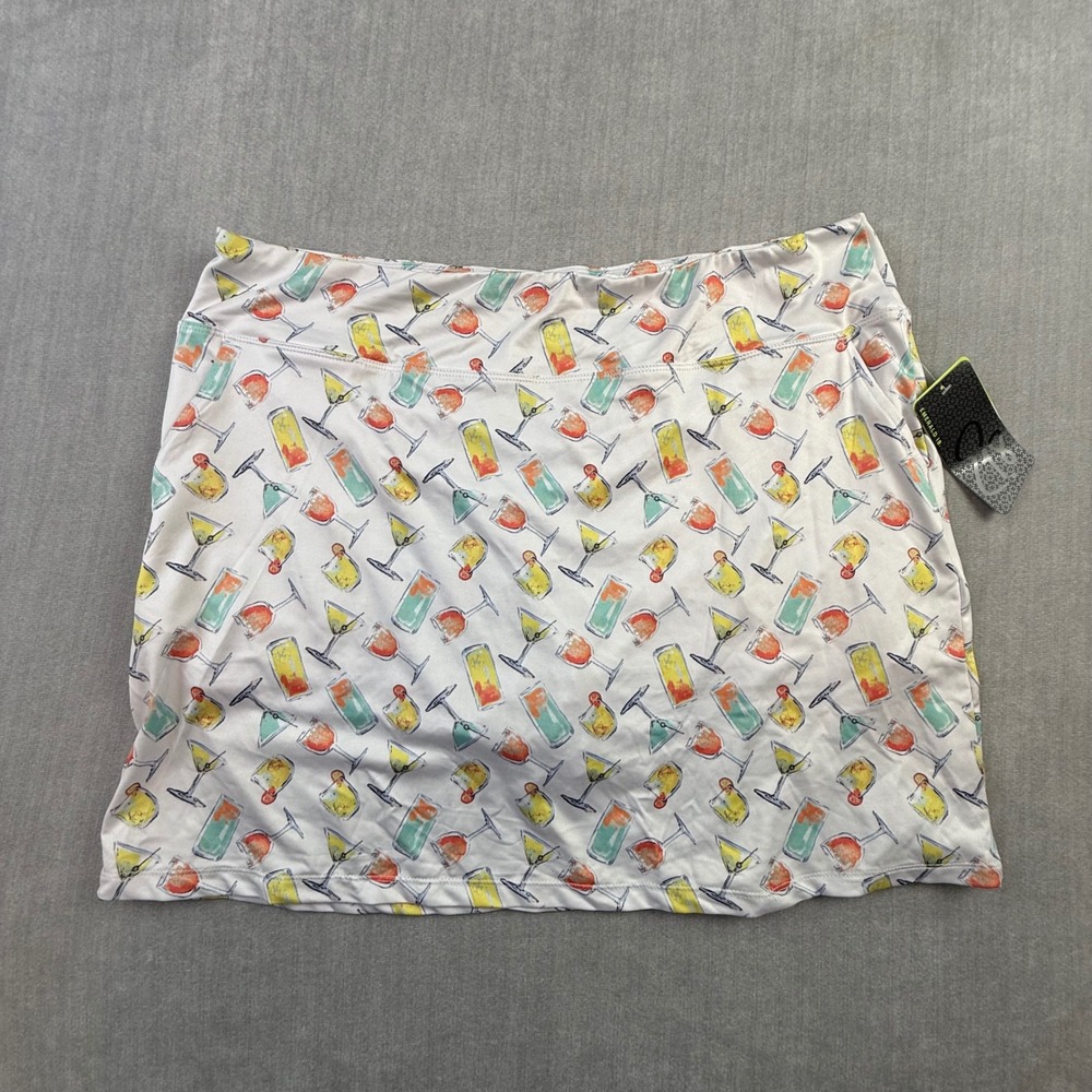 Emerald 18 Womens Cocktail Print Golf Skort White UPF 50+ Wicking Large NEW FLAW